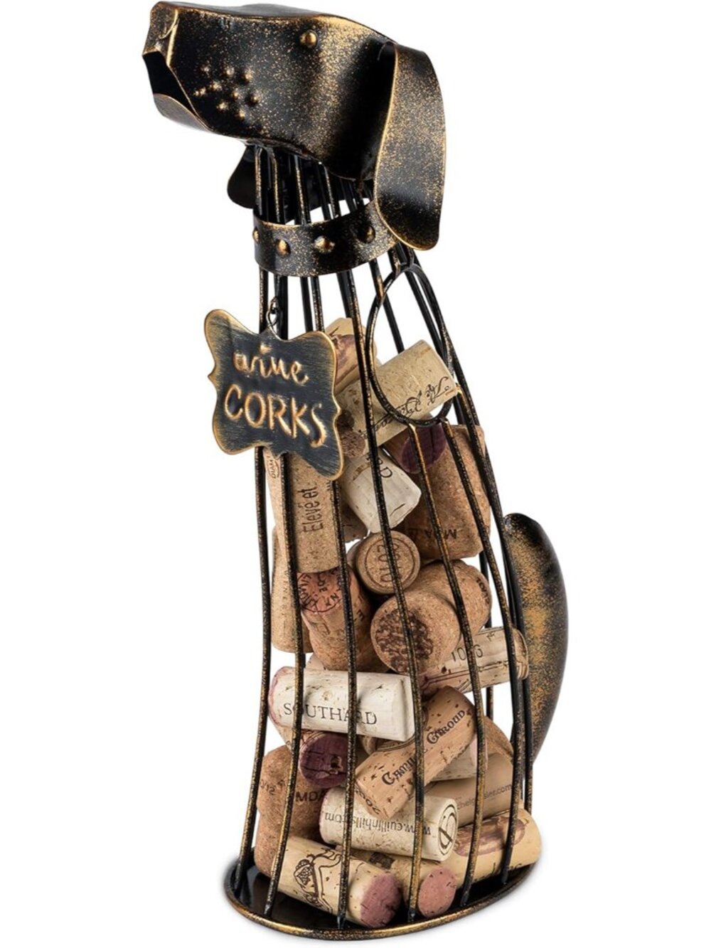 Dog Wine Cork Holder Decorative in Metal with Bronze Finish, Corks Display Holde